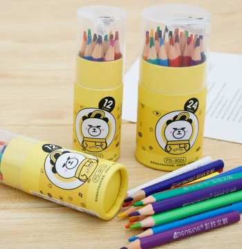 Kids' Short 3.5-Inch Colored Pencils with Built-in Sharpener, 12/24 Colors, Drawing and Graffiti Art Set, Small Gift