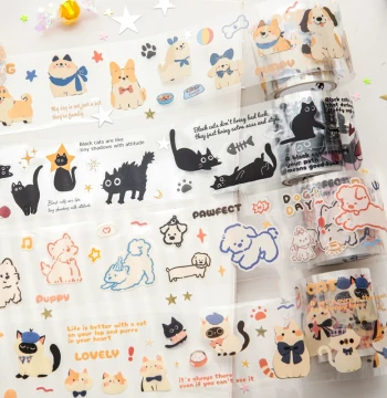 Cute Cat & Dog PET Tape for Scrapbooking – No Cutting Needed, INS Style