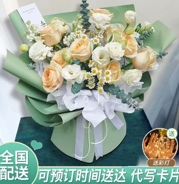 Champagne Rose and Sunflower Bouquet - Same-Day Delivery Birthday Gift for Guangzhou, Zhengzhou, Wuhan, Shenzhen, Dongguan, Shanghai, Hunan