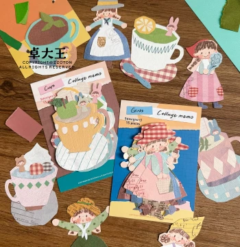 Zhuo Dawang [Azhuo Paper-Cut Collage Shaped Sticky Notes] Specialty Paper Journal Characters Cups Japanese Style Cute Decoration