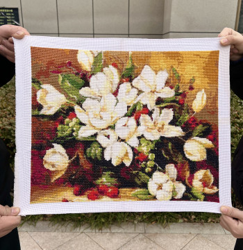 Pure Hand-Embroidered Cross-Stitch Finished Product New Gardenia Blooming Small Oil Painting Vase Living Room Dining Room Decor