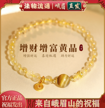 Mount Emei New Chinese Style Citrine and Rutilated Quartz Bracelet for Women, Premium Wealth-Attracting Coin and Tiger's Eye Luck-Bringing Bracelet