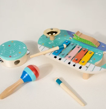Baby Multi-Function Music Station, Wooden Orff Percussion Instrument, Eight-Tone Xylophone Drum, Kids' Toy Drum Set