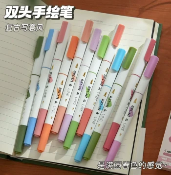 Artistic Dual-Tip Colored Hand-Drawn Pens - Soft Highlighters for Journaling, Doodling, and Note-Taking
