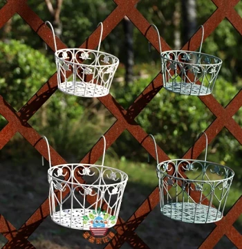 Free Shipping Balcony Railing Hanging Basket, Wrought Iron Distressed Flower Pot Stand, Window Wall-Mounted Railing Suspended Storage Rack