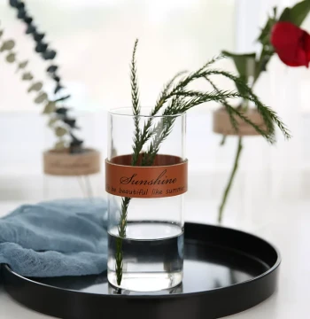 Creative Leather-Wrapped Glass Vase for Dried Flowers and Hydroponics
