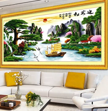 2025 New Machine-Embroidered Cross-Stitch Finished Artwork, Guest-Greeting Pine Landscape on Cotton Cloth for Living Room