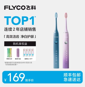 Flyco Sonic Electric Toothbrush Set for Adults and Couples, Mother's Day Gift, Automatic Soft Bristles, Smart Official Product