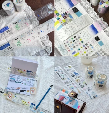 Fuguang Sample Pack DoggyKiki Tape Collection, Die-Cut Washi PET Salt-Style Text Collage Decoration