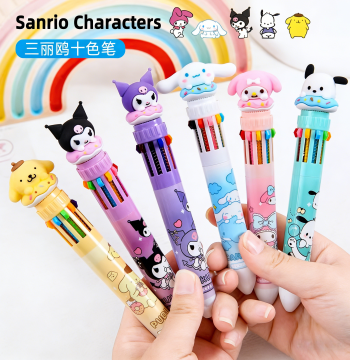 Cute Cartoon Japanese-Style 10-Color Click Pen, Multi-Color Ballpoint Pen for Colorful Note-Taking, High-Aesthetic Gift