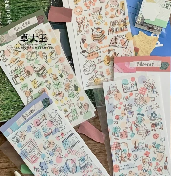 Zhuo Dawang [Azhuo Collage Stickers] - Two Sheets per Pack, Colorable PET Dot Style for Minimalist Journaling
