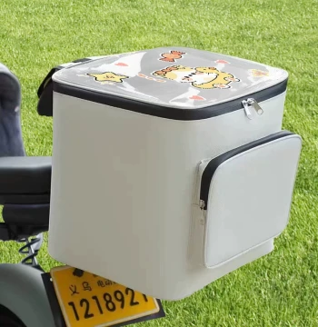 Upgraded Creative Extra-Large Rear E-Bike Bag with Cartoon Anti-Theft Design, Rain Cover, and Universal Helmet Storage