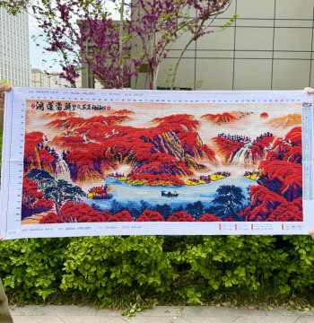 Good Fortune Cross-Stitch Finished Product Hand-Embroidered New Style Yuanbao Mountain Treasure Bowl Landscape Decorative Painting
