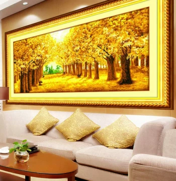 2025 New Machine-Embroidered Cross-Stitch Finished Product - 'Gold Everywhere' Landscape Scenery for Living Room