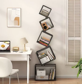 Modern Minimalist Invisible Floor-Standing Metal Bookshelf with Multi-Tier Storage for Bedroom and Living Room