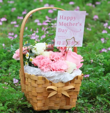 Mother's Day DIY Flower Basket Kit - Handwoven Fresh Flower Arrangement Set with Carry Handle, Creative Gift for Mom