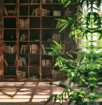Walnut Finish Solid Wood Custom Bookshelf and Cabinet, Old Elm Desk-Shelf Integrated Floor-to-Ceiling Wall Unit