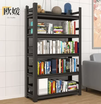 Ouyuan Iron Art Bookshelf and Book Cabinet, Multi-Layer Floor-Standing Storage Rack for Students and Home Use, Minimalist Living Room Organizer