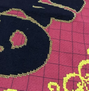 Handmade Cross-Stitch Finished Product, Fu Character with Yellow/Black Border, Chinese Style Red Background, Living Room or Study Decor, Free Shipping