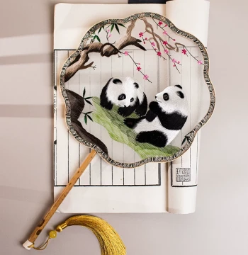 Traditional Chinese Style Fan for Women Suzhou Embroidery Double-Sided Embroidery Yunjin Specialty Craft Round Fan Gift for Foreigners