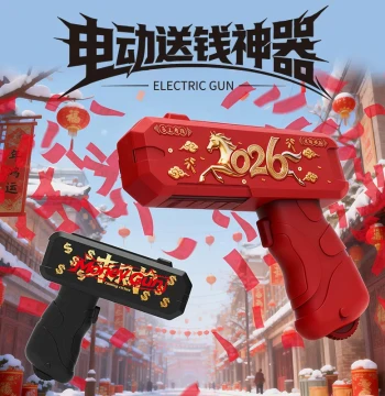 New Year Instant Wealth Electric Money Gun Jam-Free Long-Range Continuous Fire Gold Bill Blaster Creative Game Prop