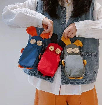 Three-Color Patch Naughty Rabbit Pencil Case Quirky Animal Stationery Box Storage Bag Double Zipper Portable Small Item Organizer