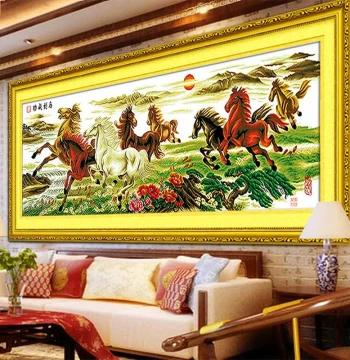 Eight Horses Cross-Stitch Finished Product - Machine Embroidered 'Success' Design, 2025 New Collection for Living Room