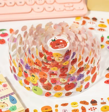 Good Mood Receipt Die-Cut Washi Tape with Cartoon Food, Fruit, and Emoji Designs for Journaling and DIY Decoration