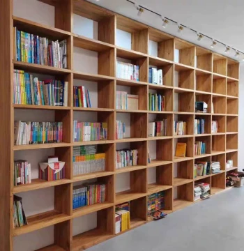 Custom Old Elm Bookshelf and Cabinet, Elm Grid Shelving, Full-Wall Custom Bookcase, Old Elm Multi-Functional Storage Rack
