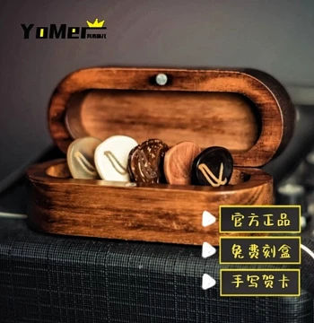 Italian Wambooka Nativo Picks - Handcrafted Guitar Picks in Wooden Box, Wood and Bone Materials for Guitarist Collectors