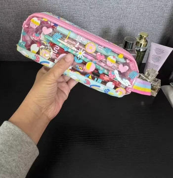 4-Pack Free Shipping: Export Surplus Transparent Kids' Pencil Case & Makeup Bag with Dual Pockets