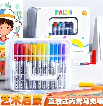 60-Color Direct Liquid Soft Tip Acrylic Markers for Students - Opaque, Layerable Watercolor Pens for DIY Journals, Graffiti, Painting, and Art Supplies for Elementary School Kids