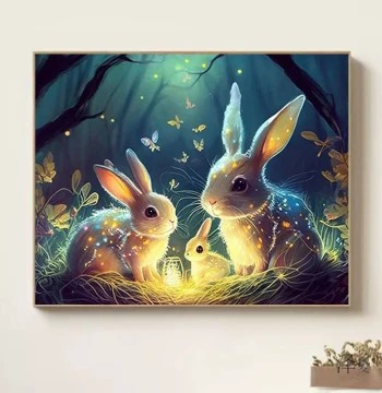 2026 New Rabbit Diamond Painting with Frame, Full Drill Cute Healing Decor for Bedroom and Living Room, Mosaic Cross Stitch Landscape