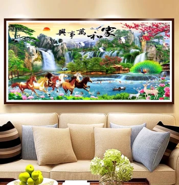 Handmade Finished Cross-Stitch - 'Success and Harmony' Large Landscape Scenery for Living Room
