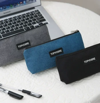 Simple Pencil Case Popular Solid Color for Middle School Boys and Girls Elementary School Nylon Fabric Pencil Box