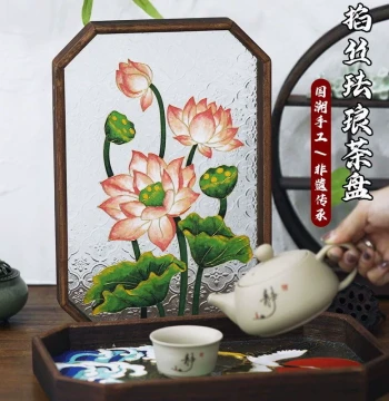 Cloisonné Enamel DIY Craft Kit – Begonia Flower Glass Tray Ornament and Tea Tray Gift (Intangible Cultural Heritage)