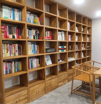 Old Elm Wood Bookshelf Floor-to-Ceiling Full-Wall Bookcase Room Divider Wall Cabinet Multi-Layer Tea Storage Living Room Shelving Unit
