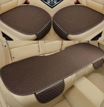 Universal Four-Season Car Seat Cushion, Single-Piece Linen Three-Piece Set, Breathable Rear Seat Pad for Cars