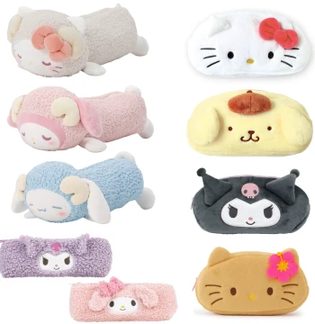 Japan Exclusive Sanrio Authentic Plush Pencil Case - Cute Big-Face Doll Stationery and Accessory Storage Bag