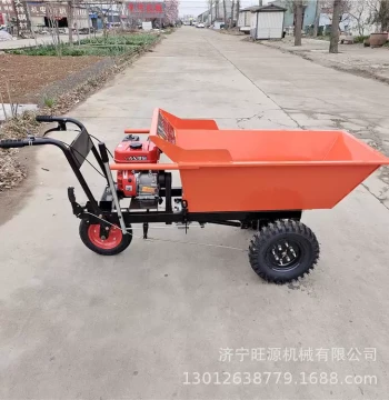 Gasoline-Powered Transport Cart: Construction Site Sand and Gravel Hauler, Three-Wheel Self-Dumping Dump Truck