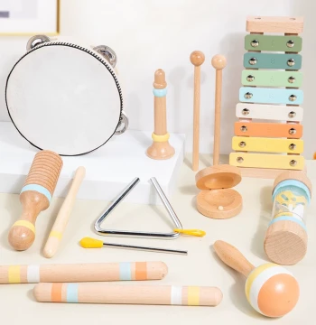 Kindergarten Orff Percussion Instrument Set Complete Children's Wooden Fish, Bells, Clappers, Maracas, Tambourine, Triangle, Double Tone Block