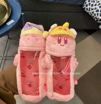 Kirby Pencil Case Storage Bag, Japanese Pink Makeup Bag, Semi-Transparent PVC Plush Cartoon Pouch
