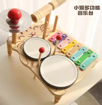 Premium Baby Multi-Function Music Station Wooden Xylophone Percussion Instrument, Eight-Note Drumming Toy Music Stand for Children