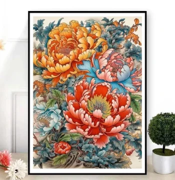 Prosperous Peony Cross Stitch Kit 2023 New Design - Simple Floral Embroidery for Living Room or Bedroom