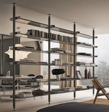 Custom Italian Minimalist Aluminum Alloy Open Upright Bookshelf, Modern Simple Floor-to-Ceiling Combination Display Rack