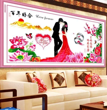 Finished Machine-Embroidered Cross Stitch 2019 New Living Room Hundred Years of Harmony Couple Embroidered Happy Promise Wedding Gift