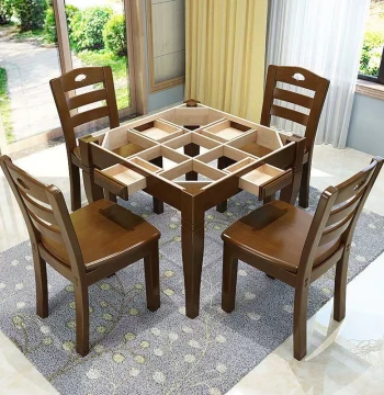 Solid Wood Chess and Card Table, Dual-Use Dining Table, Simple Manual Play Square Board for Seniors