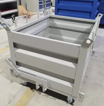 Self-Dumping Industrial Waste Bin: Heavy-Duty Steel Tote for Forklift Metal Scrap Collection