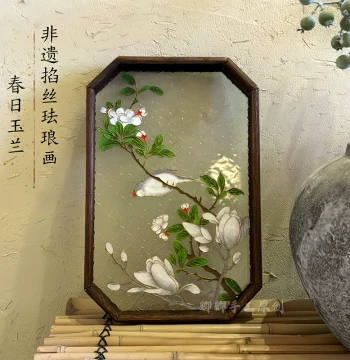 [Spring Magnolia] Cloisonné Enamel DIY Craft Kit, Intangible Cultural Heritage Decorative Painting, Premium Housewarming and Birthday Gift