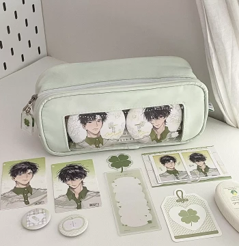 Large Opening High-Aesthetic Badge Pencil Case for Girls, Elementary and Middle School, Four-Leaf Clover 2025 New INS Style Itabag Pencil Box